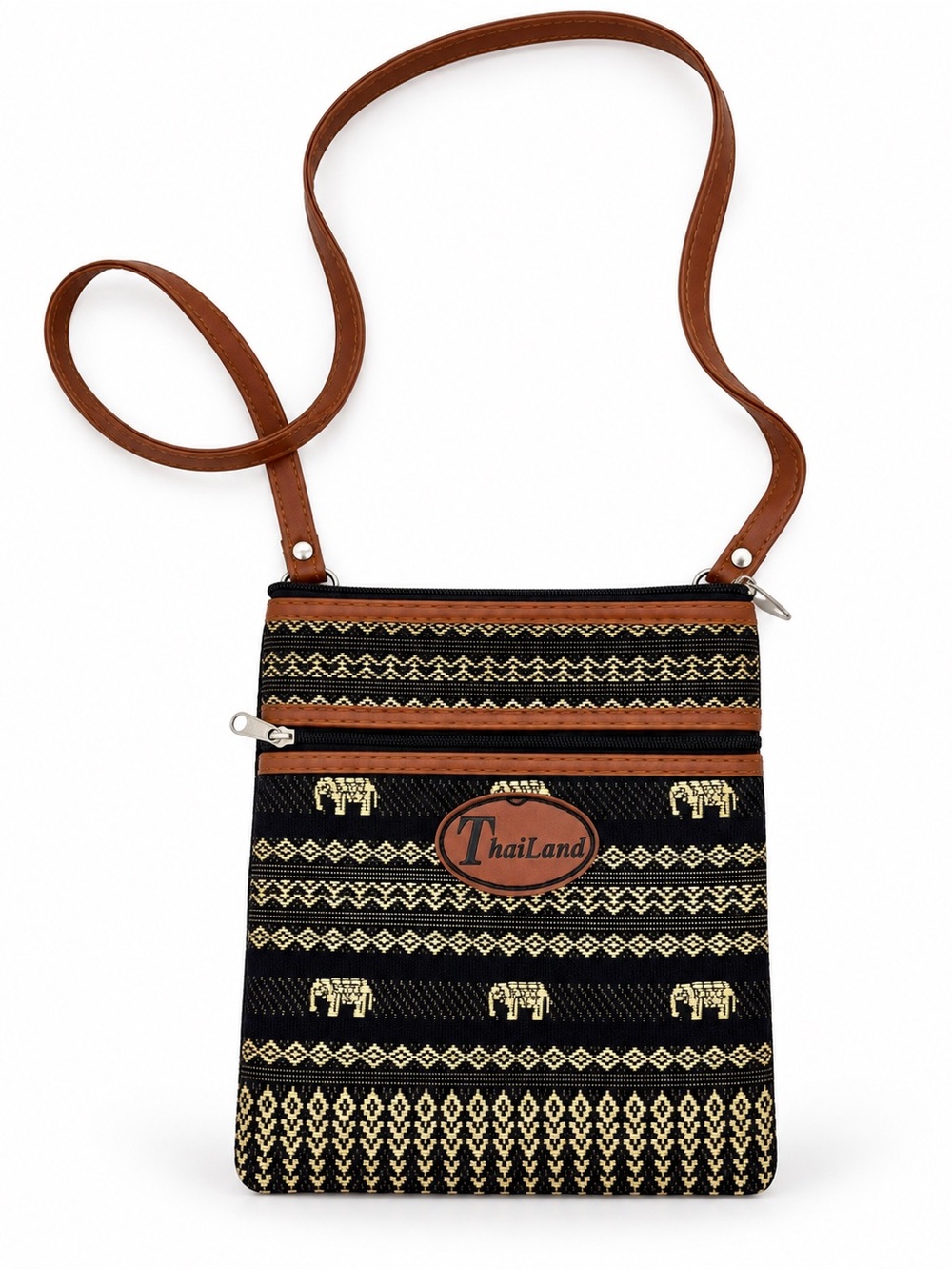 Thailand Elephant Crossbody Bag Black Gold Woven Small Travel Purse